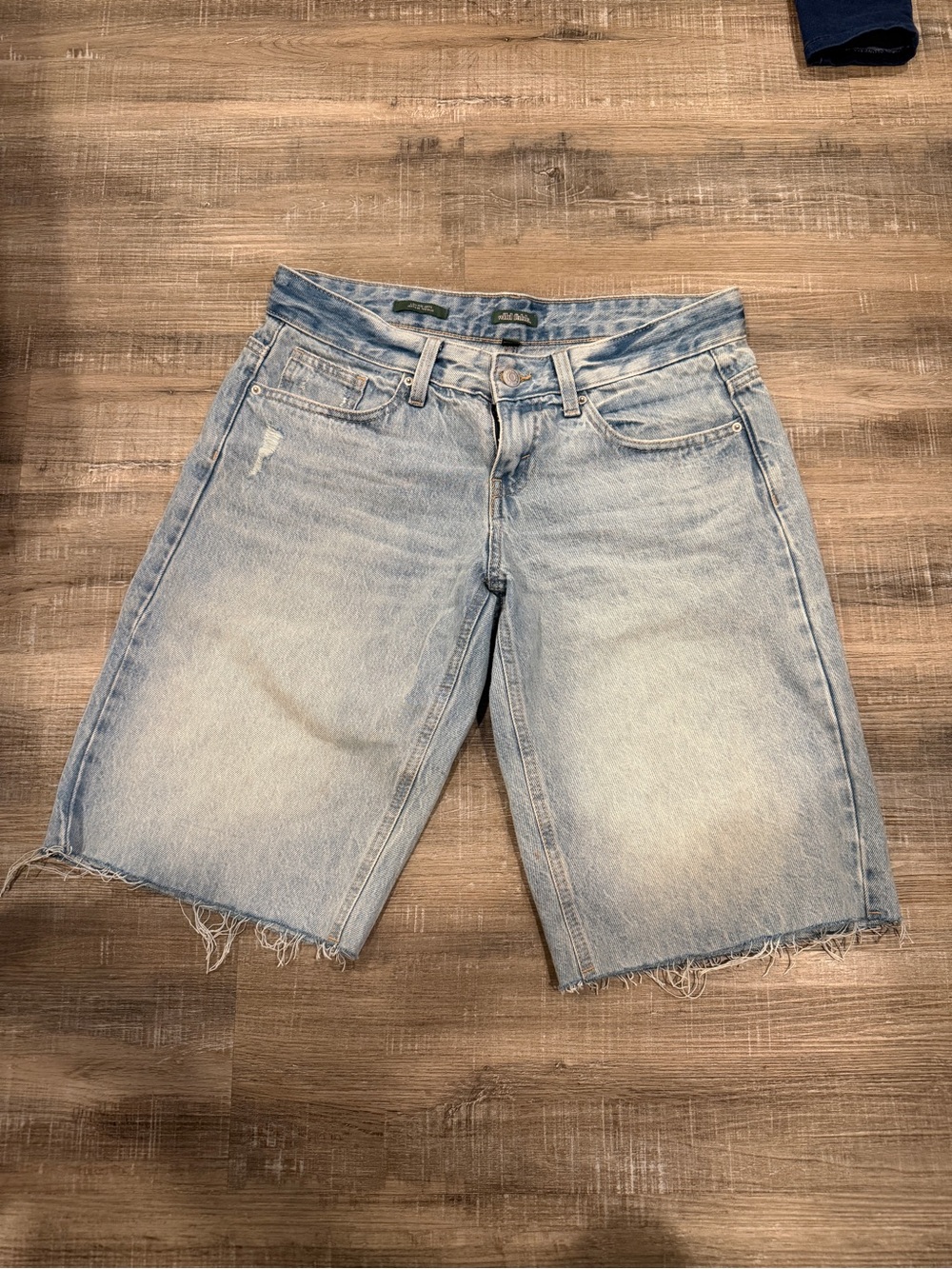 wild fable Light Blue Distressed Denim Bermuda Shorts